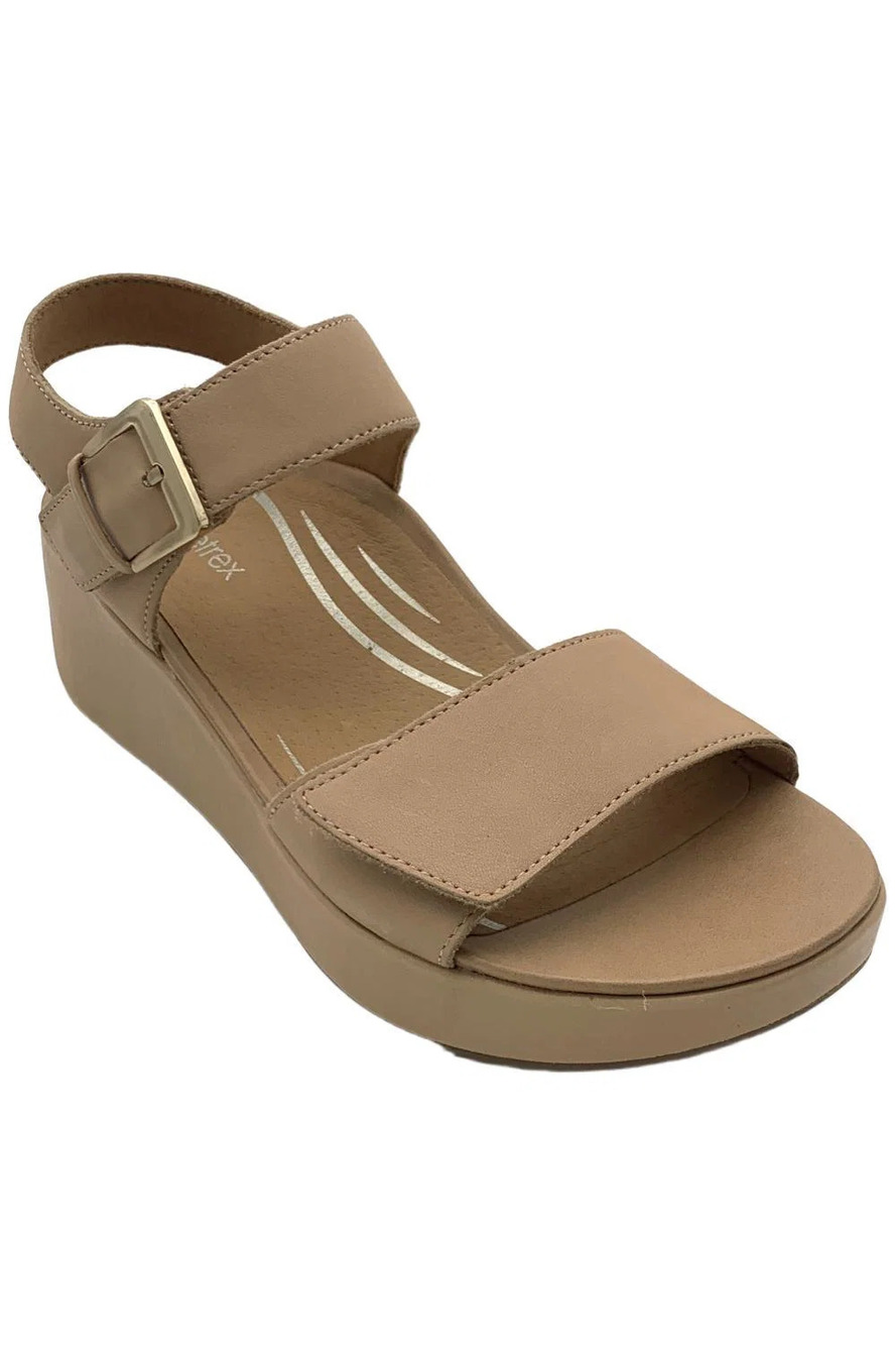Aetrex Women's Ariel Leather Wedge Sandal Tan - Medium